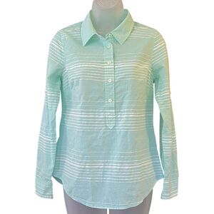 Vineyard Vines Mint Striped 1/2 Placket Long Sleeve Shirt Sz 0 Coastal Preppy